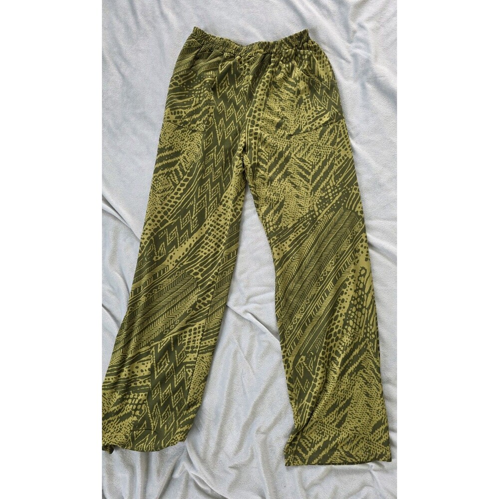 Women's Olive Green Abstract Tribal Print Pull-On Wide Leg Pants